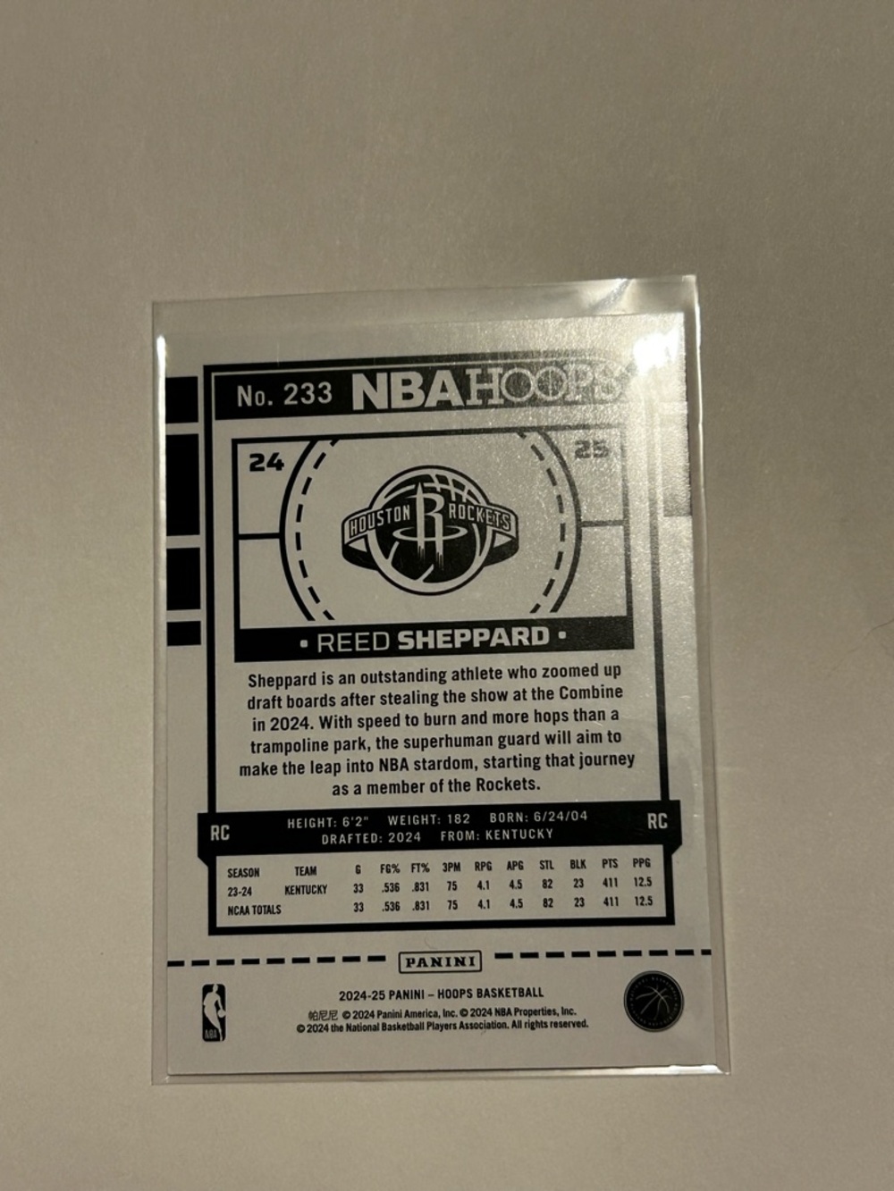 Panini Red Basketball Rookie Card - Reed Sheppard Houston Rockets - Picture 2 of 2